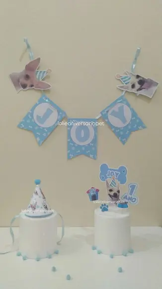 Kit Bandeirola, Topper e Chapeuzinho Aniversário Cachorro