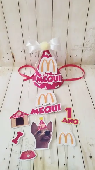 Kit Chapeuzinho e Topper para Bolo Aniversário Cachorro