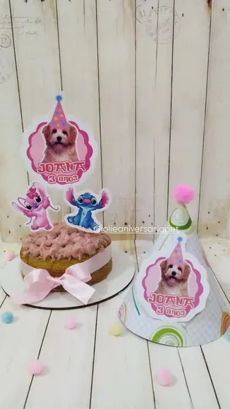 Kit Chapeuzinho e Topper para Bolo Aniversário Cachorro