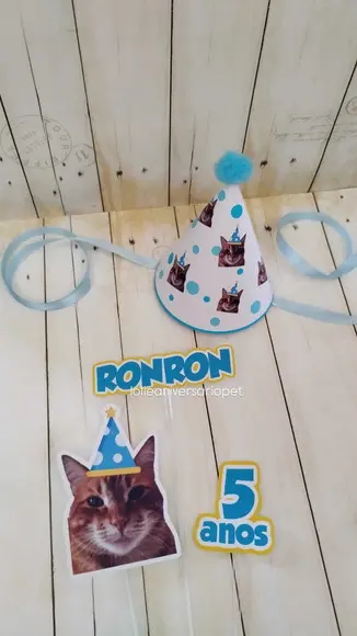 Kit Chapeuzinho e Topper para Bolo Aniversário Gato