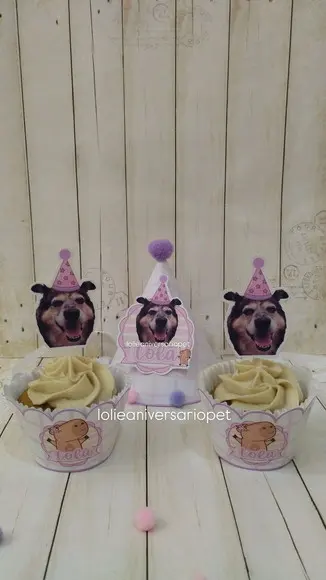 Kit Cupcake e Chapeuzinho Aniversário Cachorro Capivara