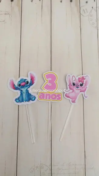 Kit Topper de Bolo Aniversário Cachorro Stitch