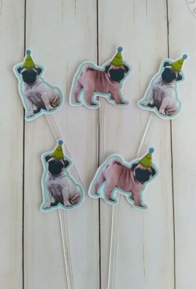 Kit Topper de Bolo Festa Aniversário Pet Pug com Foto