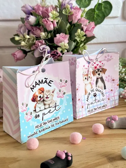 Mini Sacolinha para Lembrancinha Mãe de Pet - Dia das Mães