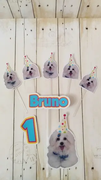 Topper para Bolo Aniversário Pet Cachorro Bruno