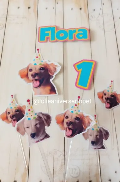 Topper para Bolo Aniversário Pet Cachorro Flora