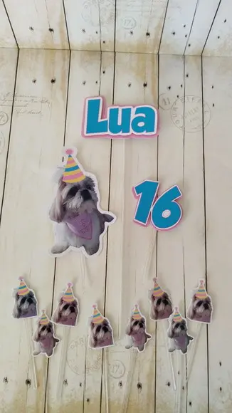 Topper para Bolo Aniversário Pet Cachorro Lua