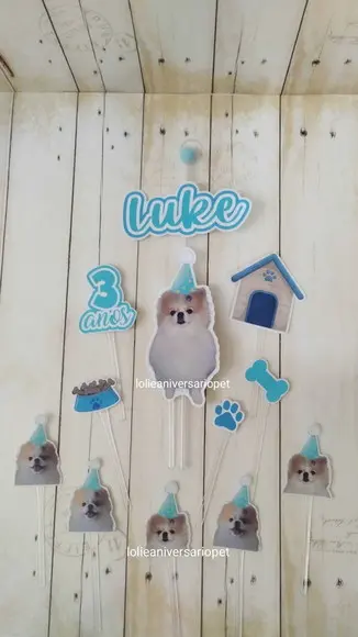 Topper para Bolo Aniversário Pet Cachorro Luke