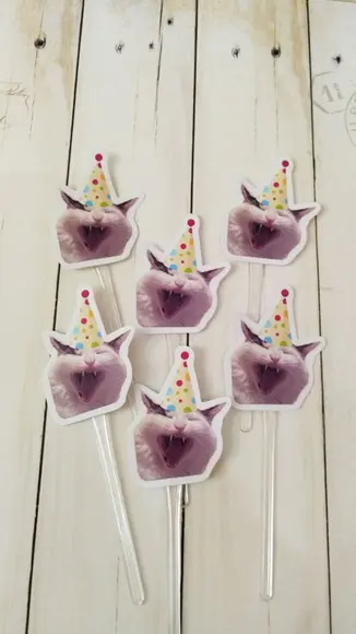 Topper para Docinhos Aniversário Gato com Foto e Chapéu 20un