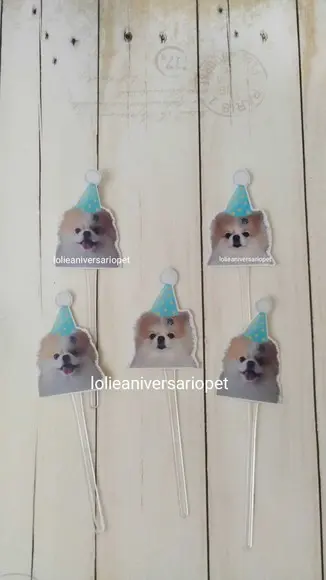 Topper para Docinhos Cachorro com Foto e Chapéu 20un