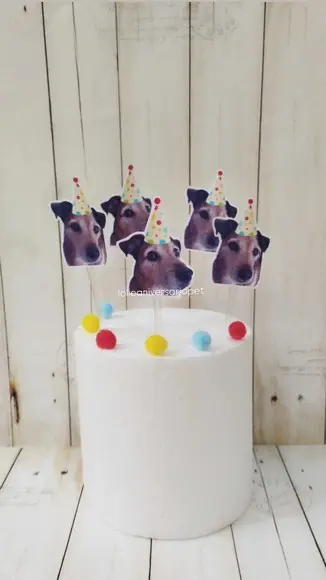 Topper para Docinhos Cachorro com Foto e Chapéu Bolinha 20un