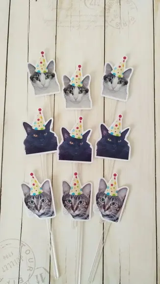 Topper para Docinhos Pet Gato com Foto 30 Unid