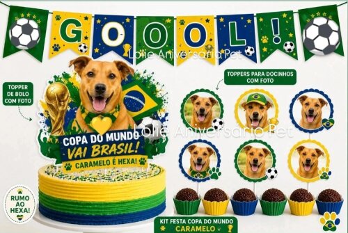 Kit Festa Aniversário Pet Copa do Mundo Brasil