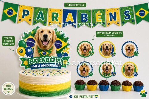 Kit Festa Aniversário Pet Copa do Mundo Brasil