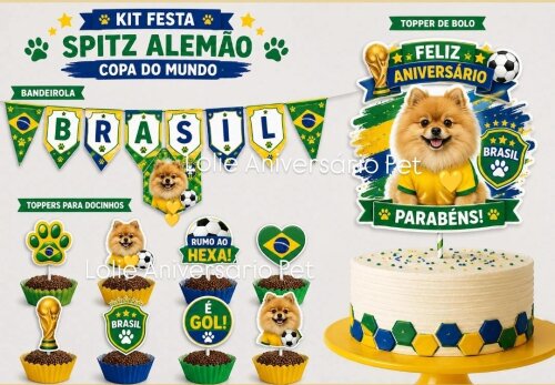 Kit Festa Aniversário Pet Copa do Mundo Brasil