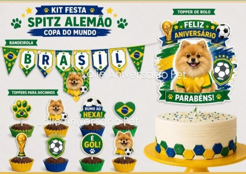 Kit Festa Aniversário Pet Copa do Mundo Brasil