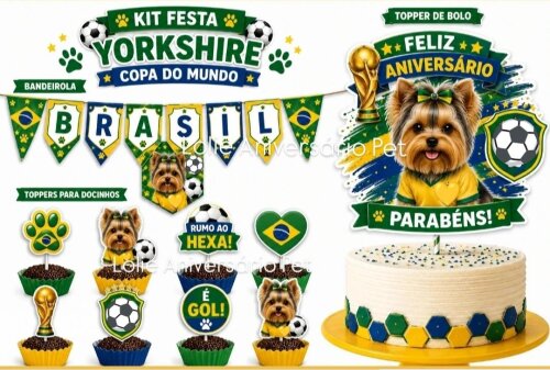 Kit Festa Aniversário Pet Copa do Mundo Brasil