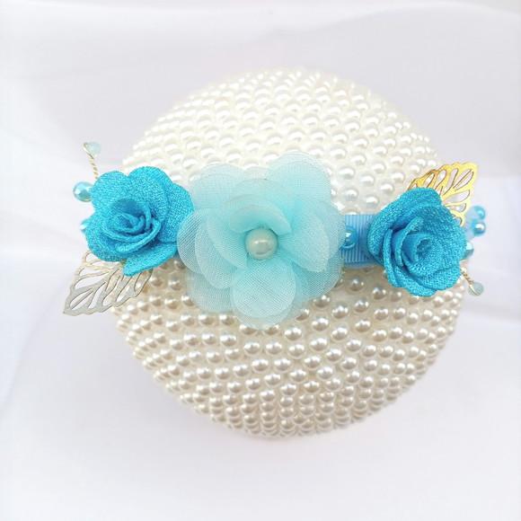 Faixa Bebê Recém Nascido Agatha com Flores Azul
