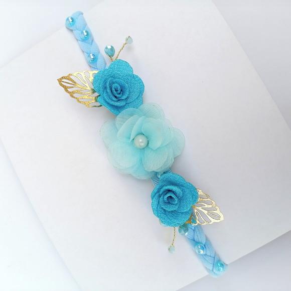 Faixa Bebê Recém Nascido Agatha com Flores Azul
