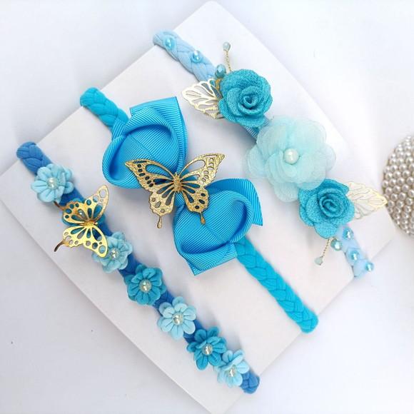 Kit 3 Faixa Recém Nascido Azul