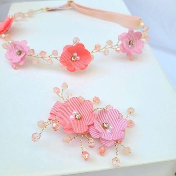 Kit Tiara e Presilha Infantil Emanuella Aramada com Flores