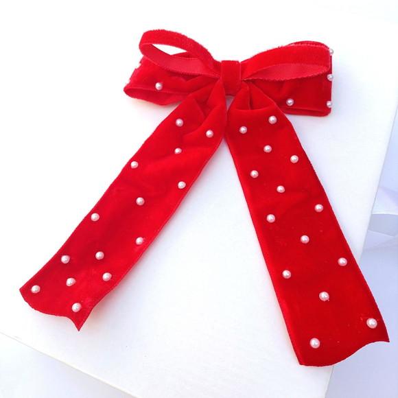 Laço Catarina Adulto e Infantil Veludo Vermelho