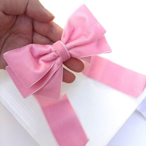 Laço Giovana Adulto e Infantil Estilo Coquete de Veludo Rosa