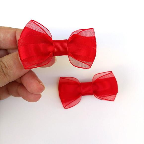Parzinho Maria Alice Laço Vermelho de Organza e Cetim