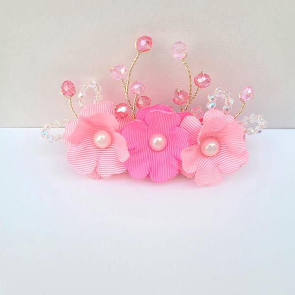 Presilha Bico de Pato Liz com Flores e Aramado Rosa