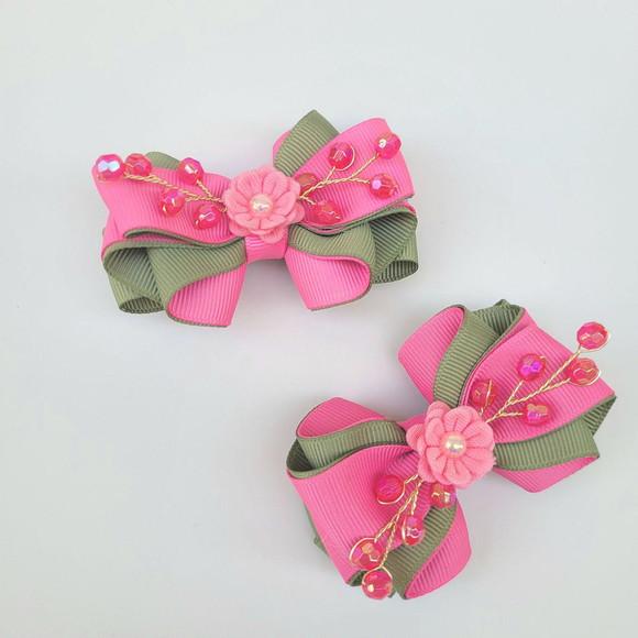 Presilha Parzinho Maria Clara com Laço Verde e Rosa