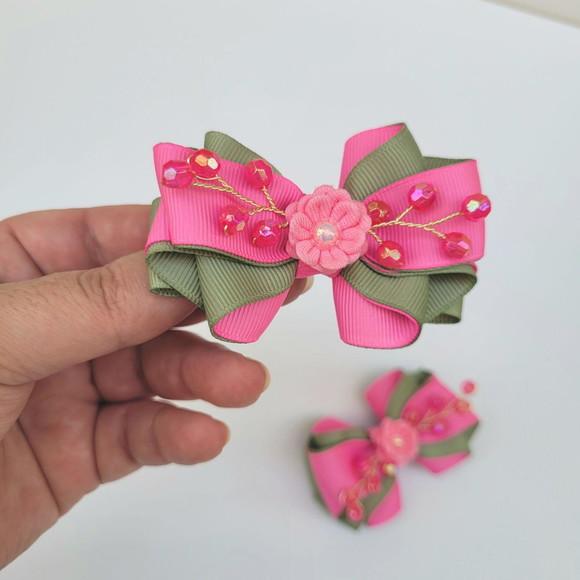 Presilha Parzinho Maria Clara com Laço Verde e Rosa