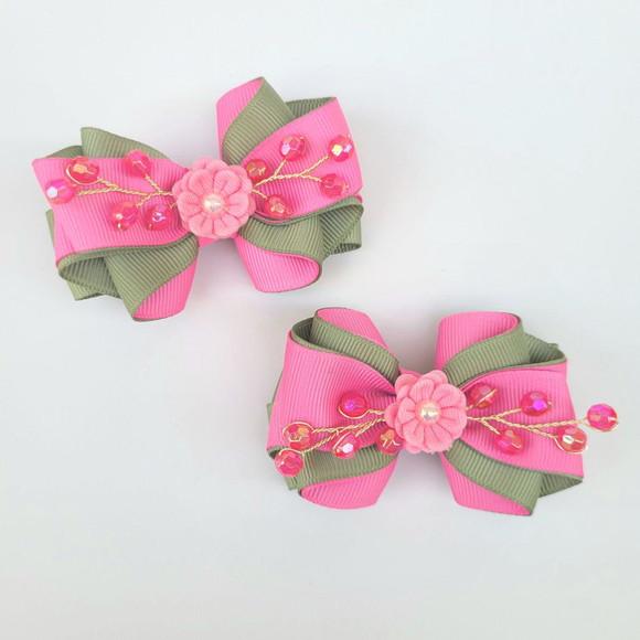 Presilha Parzinho Maria Clara com Laço Verde e Rosa