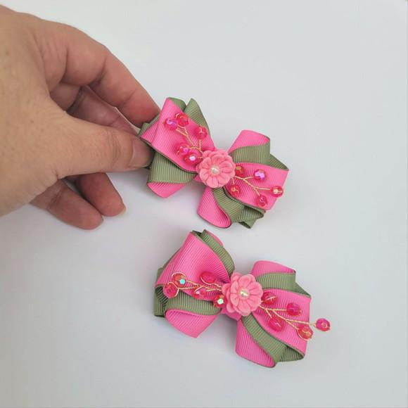 Presilha Parzinho Maria Clara com Laço Verde e Rosa