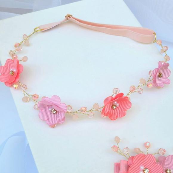 Tiara Bebê e Infantil Emanuella com Flores de Gorgurão
