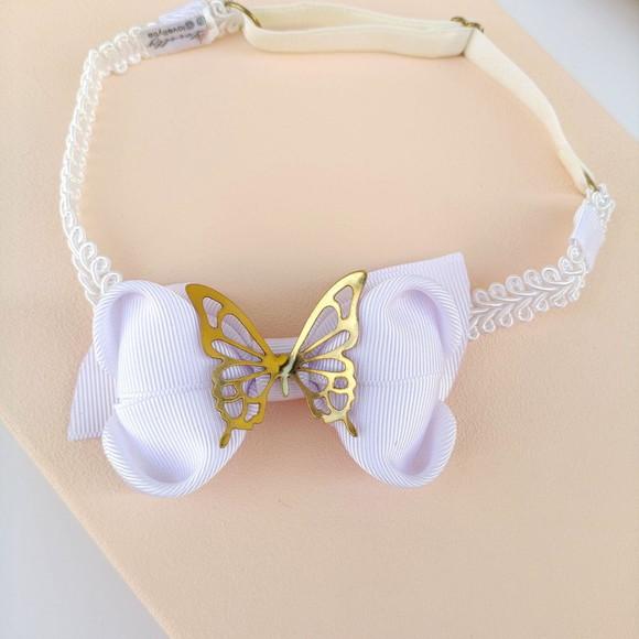 Tiara Bebê Infantil Ana Laço Branco e Borboleta