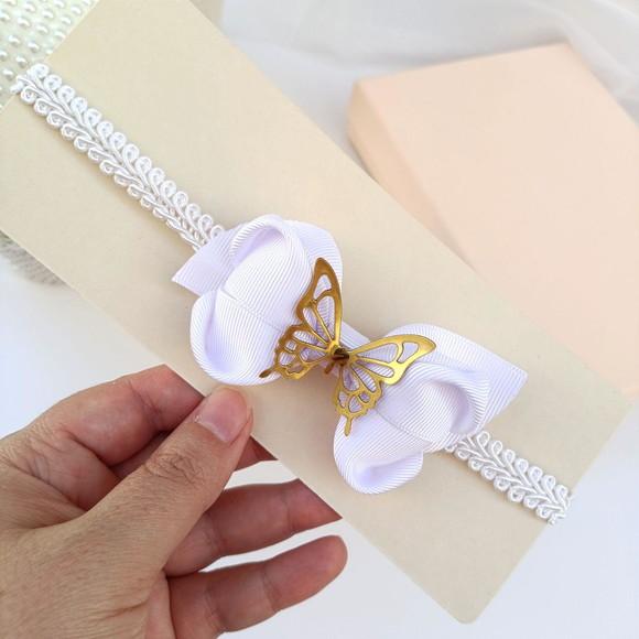 Tiara Bebê Infantil Ana Laço Branco e Borboleta