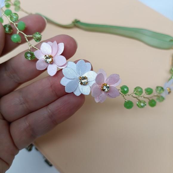 Tiara Bebê e Infantil Jade com Flores de Cetim
