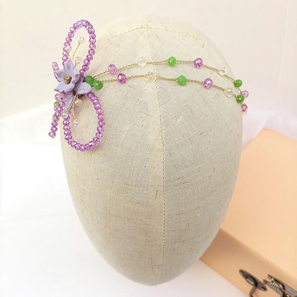 Tiara Bebê Infantil Melina com Cristais Verde e Lilás
