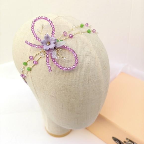Tiara Bebê Infantil Melina com Cristais Verde e Lilás