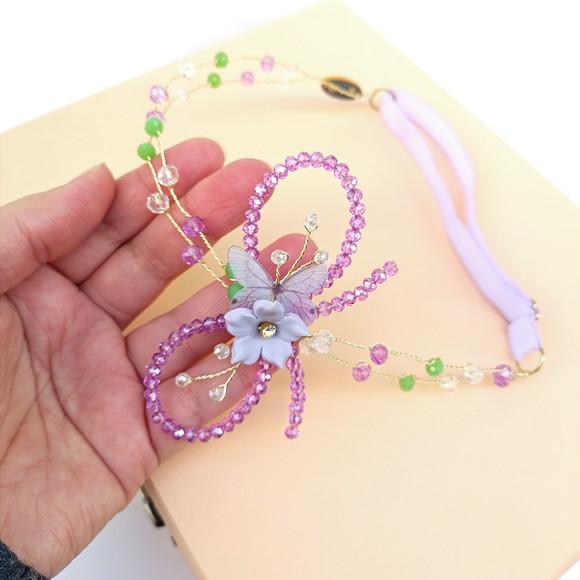 Tiara Bebê Infantil Melina com Cristais Verde e Lilás