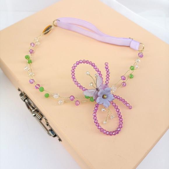 Tiara Bebê Infantil Melina com Cristais Verde e Lilás