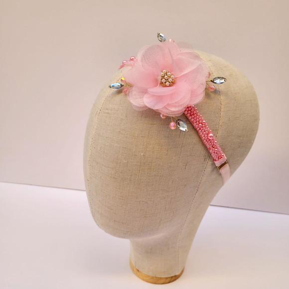 Tiara Faixa de Bebê e Infantil Lívia com Flor de Organza