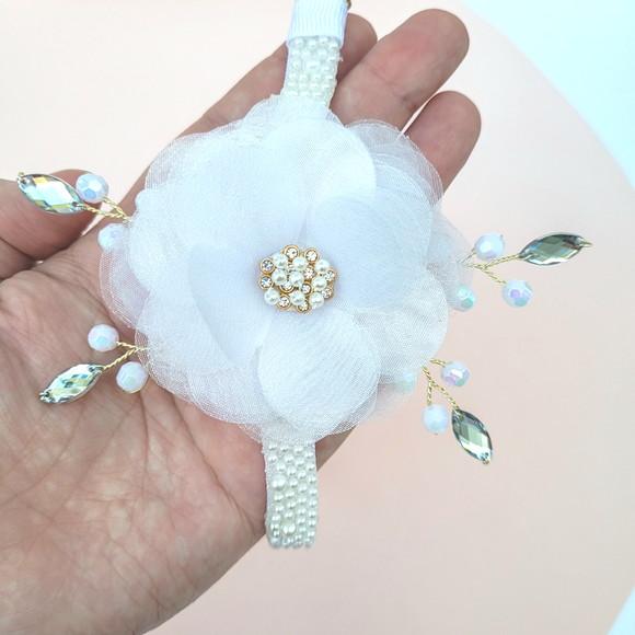 Tiara Faixa de Bebê e Infantil Lívia com Flor de Organza