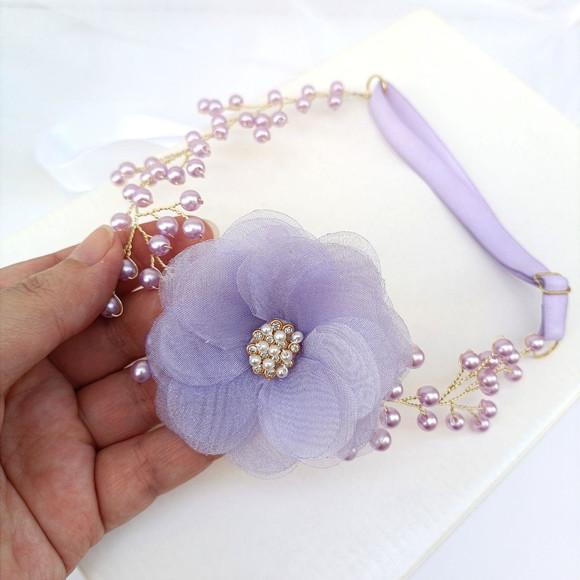 Tiara Infantil Bella com Pérolas e Flor
