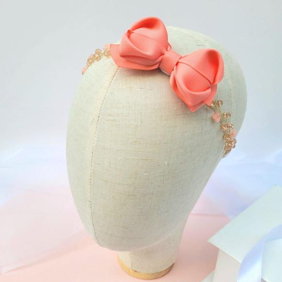 Tiara Infantil Cecília Aramada com Cristais e Laço Coral