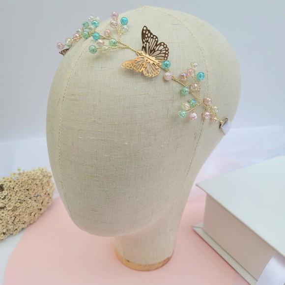 Tiara Infantil Elis Aramada com Missangas e Borboleta