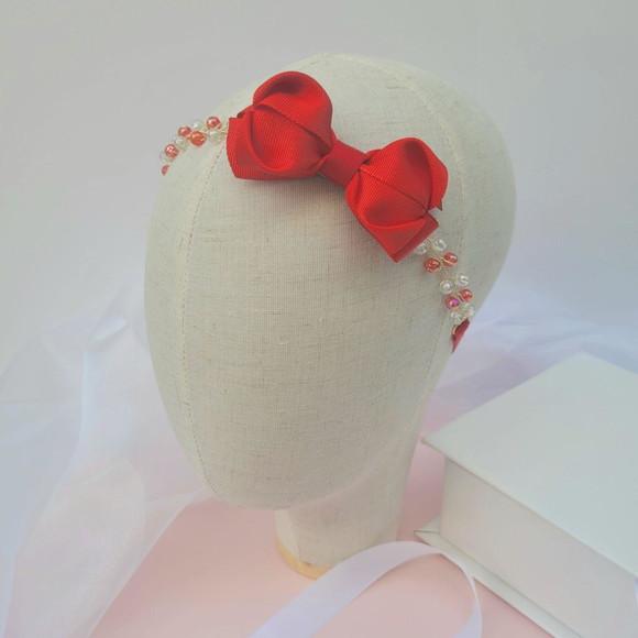 Tiara Infantil Elisa Aramada com Laço Vermelho