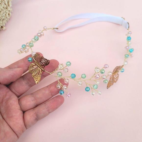 Tiara Infantil Elis Aramada com Missangas e Borboleta