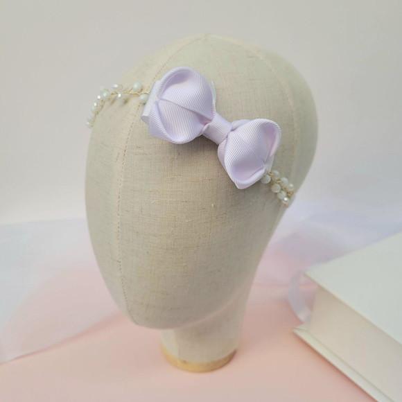 Tiara Infantil Gabrielle Aramada com Cristais e Laço Branco