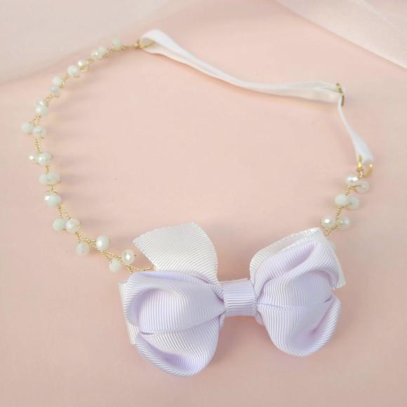 Tiara Infantil Gabrielle Aramada com Cristais e Laço Branco